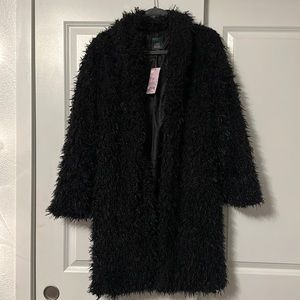 NWT Wild Fable Size M Black Faux Fur Overcoat